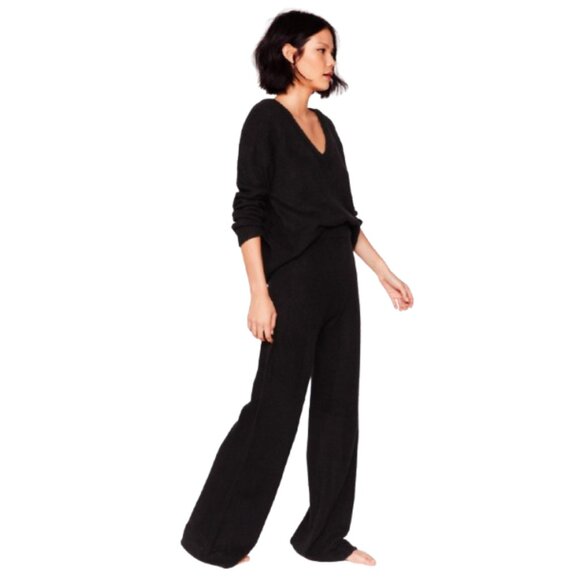 Nasty Gal Black V-Neck Knits A Match Sweater and Wide Leg Pants Set Size Large - Picture 2 of 9